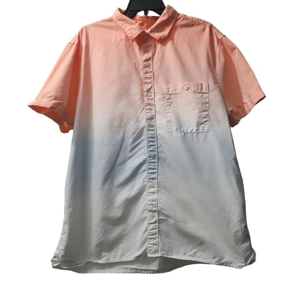 American Eagle Ombre Button Down Short‎ Sleeve Casual Shirt XL